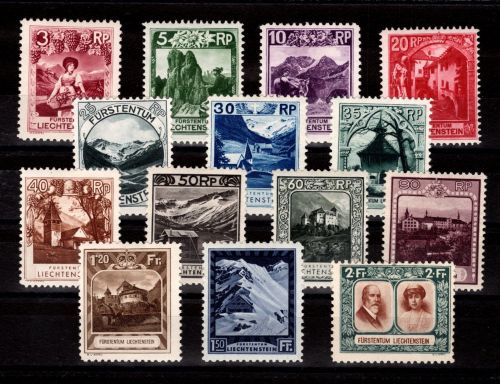 Liechtenstein 94-107 mit Falz Landschaften und Fürstenpaar #DDN64