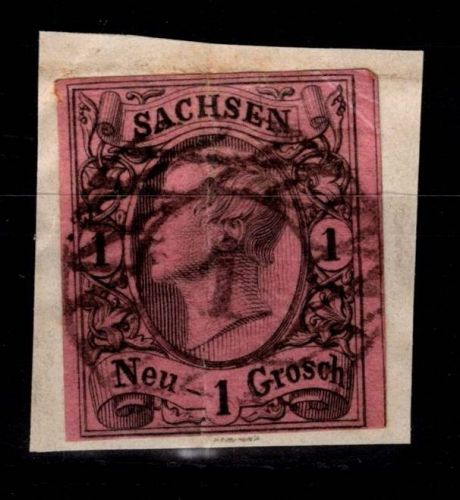 Sachsen 9 gestempelt Nr. 1 "Dresden" auf Briefstück #DCT19