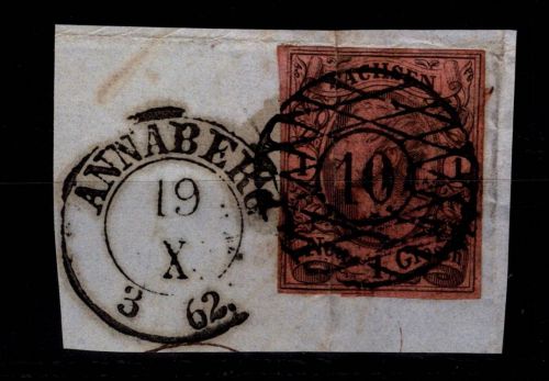 Sachsen 9 gestempelt Nr. 10 "Anaberg-Buchholz" auf Briefstück #DCT25
