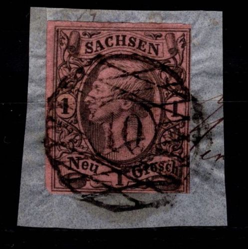 Sachsen 9 gestempelt Nr. 10 "Anaberg-Buchholz" auf Briefstück #DCT28