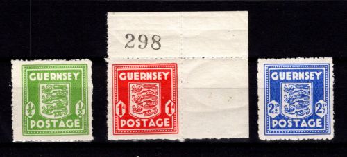 Deutsche Besetzung Guernsey 1-3 postfrisch 1 Pence mit Bogenzählnummer #DBU93