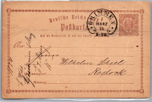 Deutsches Reich P1 als Ganzsache Hufeisenstempel Grimmen, selten #DDC87