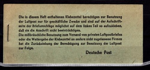 Bi-Zpne Flugpost-Zulassungsmarke FZ 1 postfrisch Markenheft #DBV33