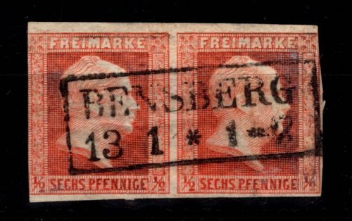 Preußen 13 gestempelt waagrechtes Paar, Mängel #DCW38