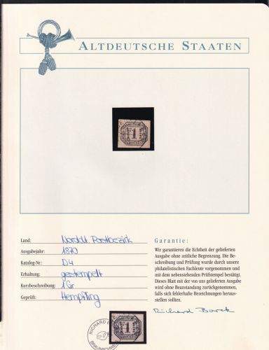 Norddeutscher Bund Dienstmarken 4 gestempelt Borek Garantie #DCX00