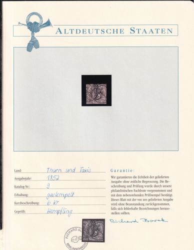 Thurn und Taxis 9 gestempelt Borek Garantie #DDC03