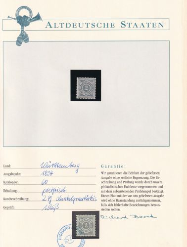 Württemberg 60 postfrisch Borek Garantie #DDC30