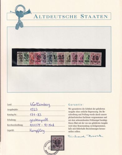 Württemberg Dienstmarken 171-183 gestempelt Borek Garantie #DDC33