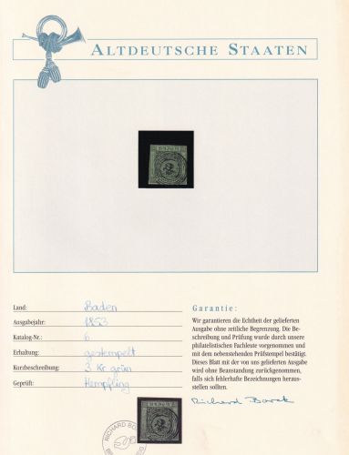 Baden 6 gestempelt Borek Garantie #DDC35