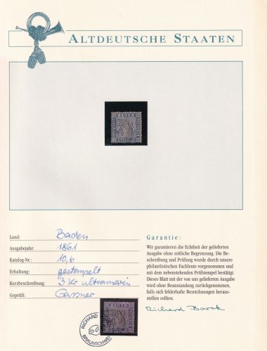 Baden 10 b gestempelt Borek Garantie #DDC36