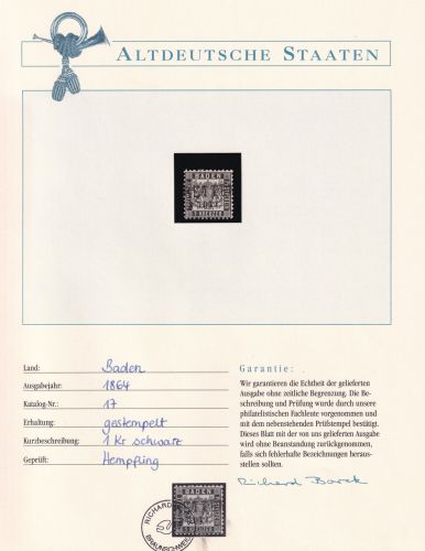 Baden 17 gestempelt Borek Garantie #DDC37