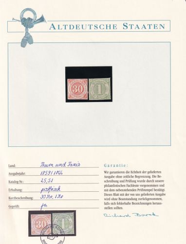 Thurn und Taxis 25, 51 gestempelt Borek Garantie #DDC55