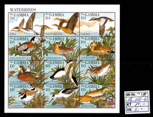 Gambia 2050-2061 KB postfrisch Kleinbogen, Motiv Vögel #DCY22
