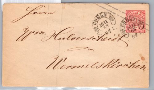 Norddeutscher Bund U 1 als Ganzsache mit Hufeisenstempel Coeln #DCZ00