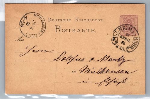 Deutsches Reich P 5 als Ganzsache mit Hufeisenstempel Mühlheim #DCZ06