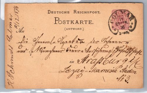Deutsches Reich P 7 A II als Ganzsache mit Hufeisenstempel Colmar #DCZ07