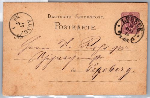 Deutsches Reich P 5 II als Ganzsache mit Hufeisenstempel Lübeck #DCZ08