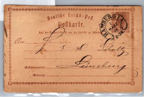 Deutsches Reich P 1 als Ganzsache mit Hufeisenstempel Hamburg #DCZ09