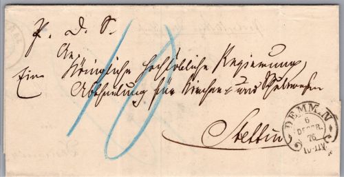 Preußen austaxiert auf Brief mit Hufeisenstempel Demmin 8 #DCZ20