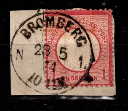 Deutsches Reich 19 gestempelt Bromberg, auf Briefstück #DDE01