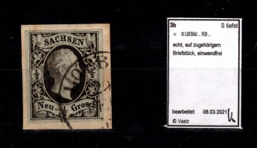 Sachsen 3 b gestempelt K 1 "Löbau", tiefst geprüft Vaatz BPP #DDO33