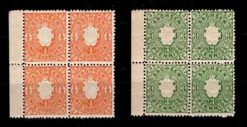 Sachsen 14-15 postfrisch 15 fleckig, als 4er Block #DDO43