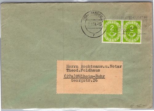 BRD 123 auf Brief als Mehrfachfrankatur Drucksache waagerechtes Paar #DDP36