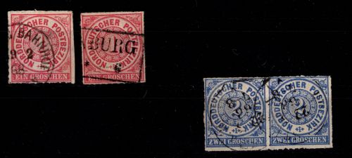 Norddeutscher Bund 4, 5 gestempelt Lot mit u.a. waagerechtem Paar #DDJ07