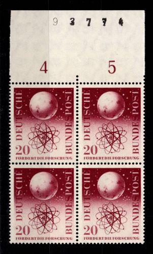 BRD Bund 214 postfrisch als 4er Block vom Oberrand mit Bogenzähler #DDJ15