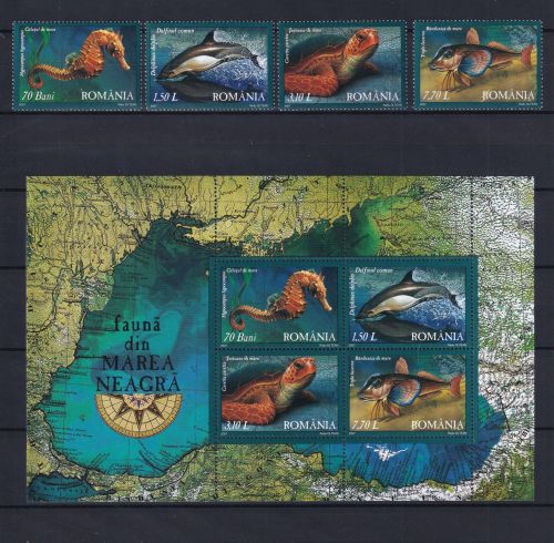 Rumänien 6163-6166 postfrisch als ZD-Bogen, Meerestiere #OS034