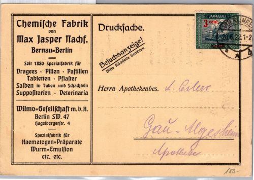 Saargebiet 70 auf Postkarte Drucksache Besuchsanzeige #DDU51