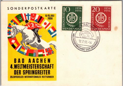 Berlin 138-139 auf Ausstellungskarte Aachen Reitturnier 1956 mit SSt. #DDV71