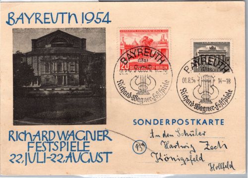 Berlin 42, 116 auf Ausstellungskarte Wagner Festspiele 1954 mit SSt. #DDV75
