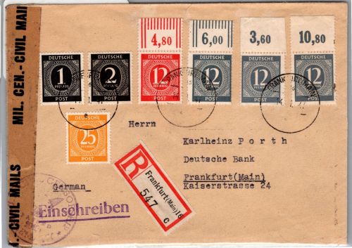 Alliierte Besetzung 920 P OR dgz, 920 P OR ndgz u.a. auf Brief Zensur #DDW01