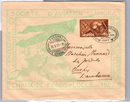 Schweiz Privatganzsache Nhora Flugpost La Chaux de Fonds als Ganzsache #DDW06