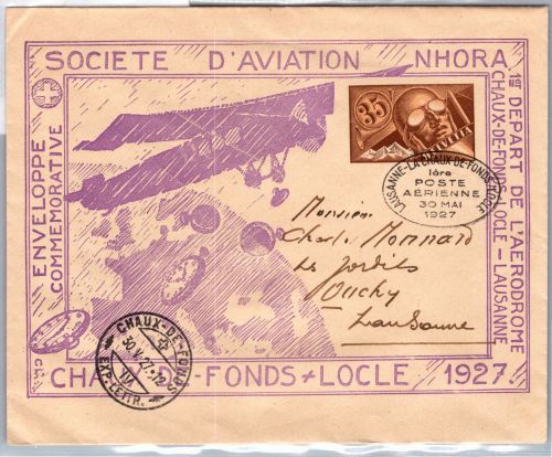 Schweiz Privatganzsache Nhora Flugpost La Chaux de Fonds als Ganzsache #DDW07