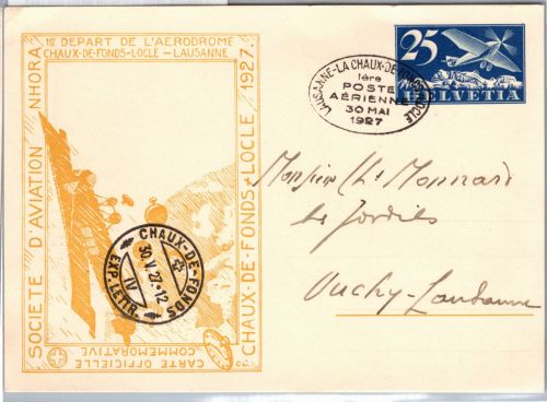 Schweiz Privatganzsache Nhora Flugpost La Chaux de Fonds als Ganzsache #DDW08