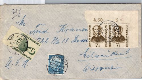 BRD Bund 177, 187, 222, 223 auf Brief MiF Ausland USA #DEA22