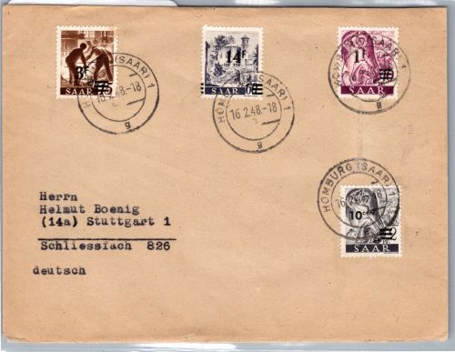 Saarland 226, 228, 230, 236 II auf Brief MiF nach Deutschland #DEA35