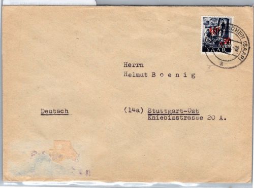 Saarland 235 II auf Brief als Einzelfrankatur #DEA38