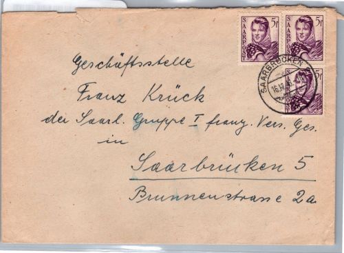 Saarland 245 auf Brief als Mehrfachfrankatur Ortsbrief portogerecht #DEA42