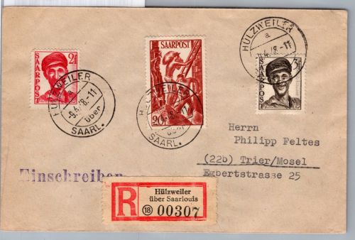 Saarland 242, 243, 250 auf Brief als Mischfrankatur Einschreiben #DEA49