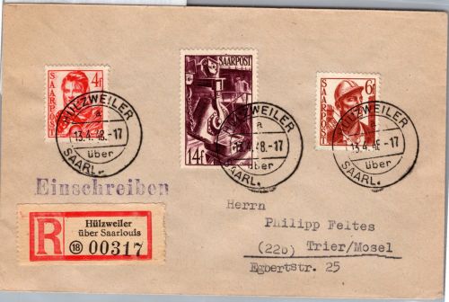 Saarland 244, 246, 249 auf Brief als Mischfrankatur Einschreiben #DEA50