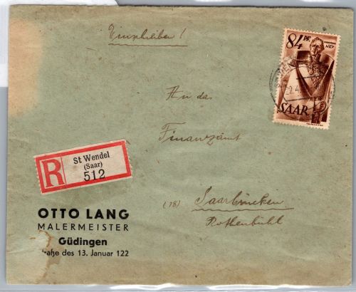 Saarland 224 auf Brief als Einzelfrankatur Einschreiben #DEA52