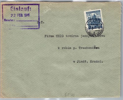 Böhmen und Mähren 40 auf Brief EF Ortsbrief portogerecht #DEB35