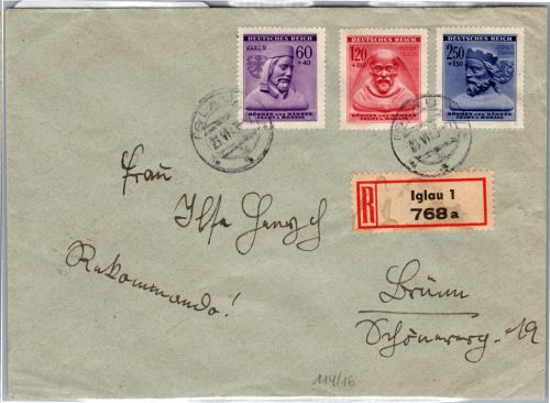 Böhmen und Mähren 114-117 auf Brief Satzbrief Einschreiben Fernverkehr #DEB39