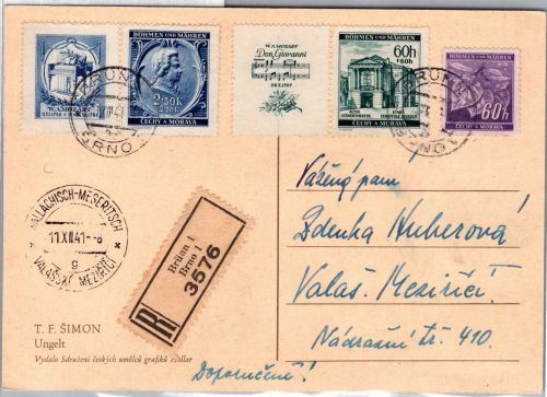 Böhmen und Mähren 65, 80, 82 auf Ansichtskarte Einschreiben #DEB59