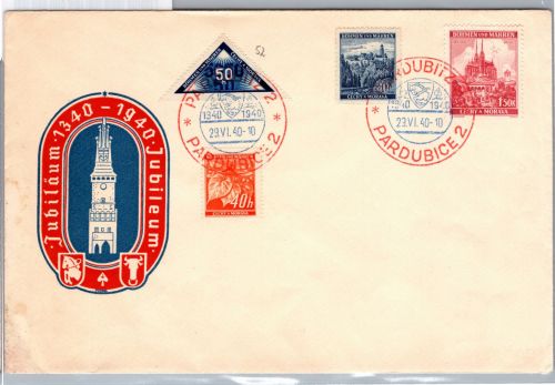 Böhmen und Mähren 52 u.a. auf Sonderumschlag mit Sst. Pardubitz 29.6.40 #DEB60