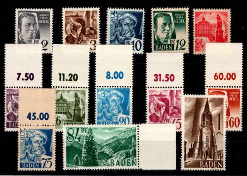 Französische Zone Baden 1-13 postfrisch teils Oberränder #DEB73