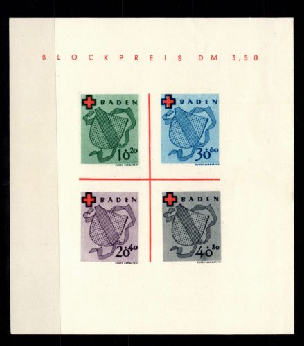 Französische Zone Baden Block 2 ohne Gummi wie verausgabt #DEB77